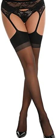 Lidogirl Women's Garter Belt with Attached Stockings Suspenders Pantyhose Stockings