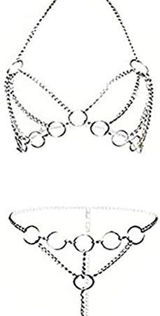 ADESUGATA Sexy Woman Tassel Body Harness Chain Cross Enticing Tassel Body Link Harness Metal Chain Sexy Lingerie Set