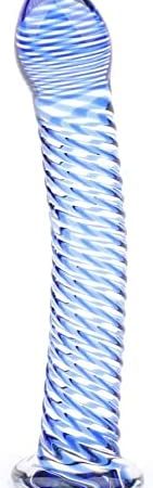 BeHorny Glass Dildo Sex Toy, 19 cm, Blue Twister