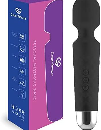 Handheld Wireless Wand Vibrator for Women - Personal G Spot Massager, Quiet Yet Powerful, Waterproof Sex Toy with 20 Vibration Settings and 8 Speeds - by Order Amour (Black)
