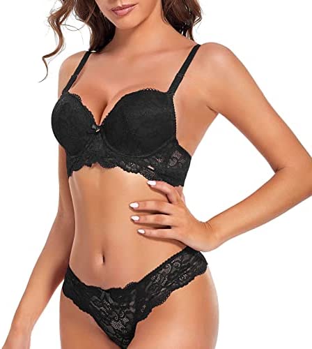 SHEKINI Push Up Lingerie Sets Underwire Bra Padded and Sexy Thong Underwear Set for Women