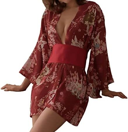 Women's Robe Kimono Sexy Lingerie Set Asia Style Loungewear Pajamas Satin Nightgown Bathrobe Anime Cosplay