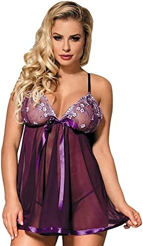 scicent Lingerie Nightwear Set Lace Babydoll Chemise Nighties for Women with G-String Size UK 8 10 12 14 16 18 20 22 24 26