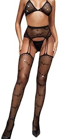 Bommi Fairy Women's Garter Lingerie Set Sexy Lingerie Set with High Waisted Stocking and Bra Teddy Babydoll Nightwear Partywear Surprise Gift