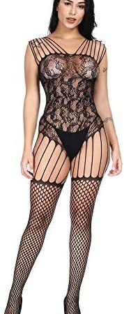 Papapai Women's Sexy Lingerie Foral Lace Bustier Set Teddy Bodysuit with Garters