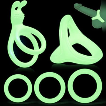 Luminous Cock Ring Penis Ring Sets Adult Sex Toys for Men, Funend 5pcs Soft Silicone Cock Rings Male Sex Toy Sets & Games for Longer Lasting Erection, Penis Sleeve Cock Cage Sex Toy for Gay Mens Sex