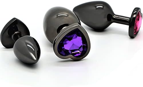Belmalia 3X Butt Plug Set Metal | Heart Shaped Anal Plug with Diamond | Size S+M+L | Stainless Steal