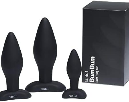 Sinful Butt Plug Set - Premium Grade Silicone Anal Plugs - Anal Training Kit with 3 Different Size Anal Toys - Anal Kit with Butt Plug for Women, Men and Couples