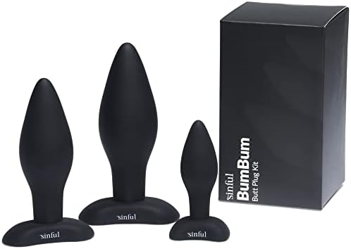 Sinful Butt Plug Set - Premium Grade Silicone Anal Plugs - Anal Training Kit with 3 Different Size Anal Toys - Anal Kit with Butt Plug for Women, Men and Couples