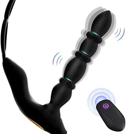 Vibrating Anal Beads Butt Plug, Remote Control Flexible Silicone Anal Vibrator Prostate Massager with 10 Vibration Modes Graduated Design Rechargeable Waterproof Anal Sex Toy for Men Women and Couples