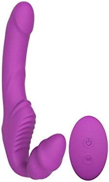 Remote Control Strapless Strap On Harness-Free Rechargeable Double Dildo for Strap-On Play: 9 Intense Modes