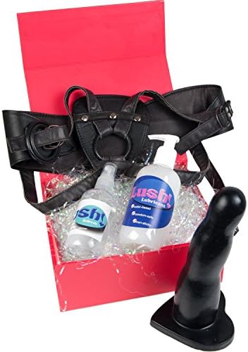 Sh! Big Strap On Dildo Kit : S/M (Fits Size 6-12) Super-Size Strapon Sex Toys Set: Large 7.5 inch Dildo, Leather Harness, Lube & Cleaner Save £7