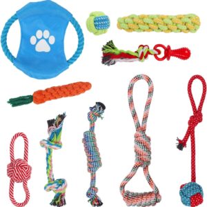 DOKI Puppy Dog Chew Toys 10pcs, Strong Dog Rope for Teeth Cleaning or Training, 100% Natural Cotton Toys Set for Small and Medium Dogs