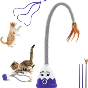 lifefav Cat Toys for Indoor Cats, Electronic Interactive Cat Toys, Upgraded Automatic Plush & Silicone Tail Teaser Toy 2 in 1 Cat Wand Toy, Rechargeable Exercise Toy for Kitten (Blue)