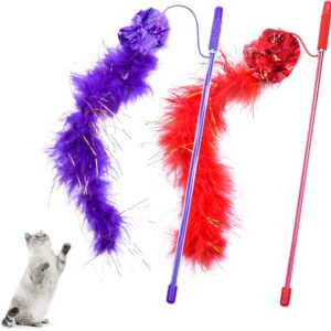 2 Pieces Feather Toys for Cats,Funny Cat Stick Cat Toys,Interactive Cat Feather Toys for Indoor and outdoor,Cat Feather Wand Stick with Sound Paper for Kitten Improves Intelligence and Responsiveness