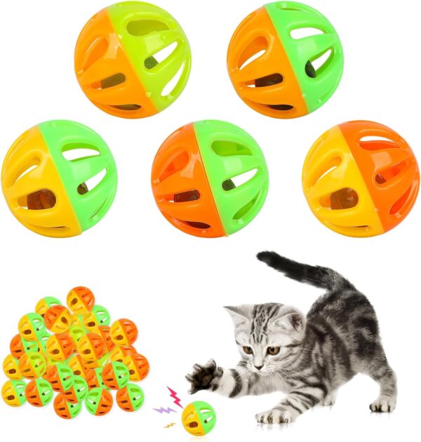 24 PCS Cat Toy Balls,Plastic Ball Cat Toys,Cat Bell Ball,Lattice Balls with Bell Jingle Kitten Toy,Cat Kitten Play Balls for Indoor Kitten Pet Chase Pounce Rattle Play Toys,Random Color (24pcs)