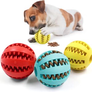 3 Pieces Dog Toy Ball 4.8cm Treat Dispenser Ball Toy Interactive Enrichment Dog Toys for Boredom Small Dog Puzzle Toy Teeth Cleaning Chew Toy Exercise Game IQ Training Ball for Indoor Puppy Cat