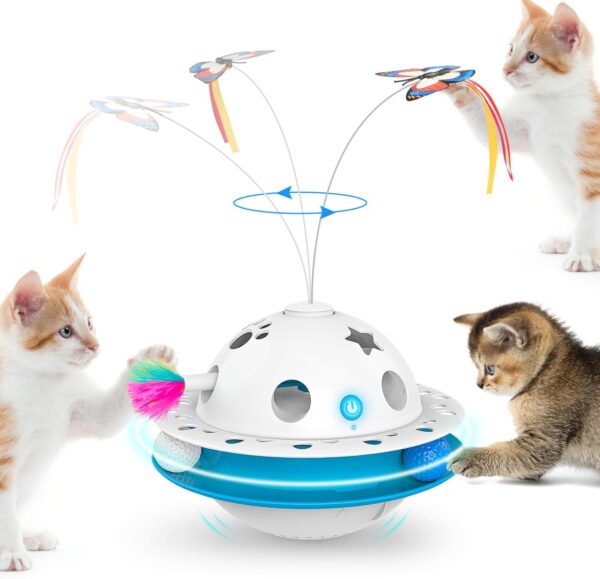 3 in 1 Smart Cat Toys, Interactive Cat Toys, Automatic Cat Toy for Indoor Cats, Kitten Toys, Auto On/Off, Fluttering Butterfly, Random Moving Ambush Feather