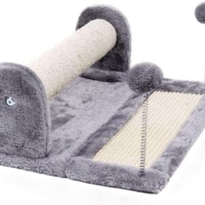 ALAYSTAR Cat Scratching Post & Foldable Cat Scratch Sisal Board – Plush Covered with Spring Play Balls Toy – Healthy Play Activity for Pet Kitten Cat