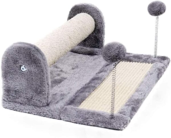 ALAYSTAR Cat Scratching Post & Foldable Cat Scratch Sisal Board – Plush Covered with Spring Play Balls Toy – Healthy Play Activity for Pet Kitten Cat