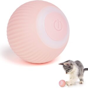 Adiwo Interactive Cat Toys Ball, Smart Cat Toys for Indoor Cats Adult, 360° Rotating Automatic Cat Ball Toy with LED Light, USB Rechargeable Kitten Toys for Stimulate Instinct Chasing Ball, Pink