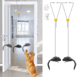 Adiwo Self-Play 3 Ways Hanging Door Cat Mouse Toys for Indoor Cats Kitten, 2 Pack Hanging Door Bouncing Mouse Cat Toy, Adjustable Interactive Cat Mice Toys for Hunting Exercising Eliminating Boredom