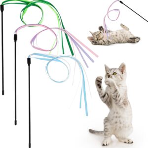 Amaxiu Cat Ribbon Wand Toys, 3pcs Interactive Cat Rainbow Wand String Toys for Indoor Cats Colorful Ribbon Charm for Kittens Teaser Training Exerciser Playing Catcher Accessories