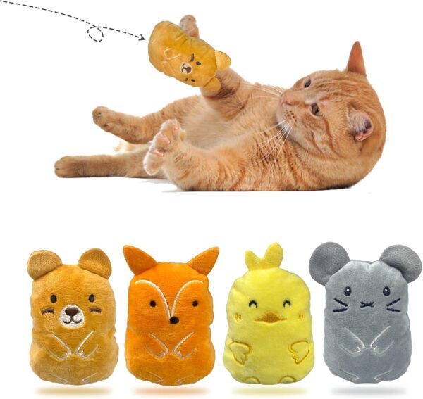 Andiker 4Pcs Cat Catnip Toys, Interactive Cute Cartoon Cat Plush Toys, Soft Kitten Chew Toys Cat Pillow for Playing Teeth Grinding Cleaning (Animal)