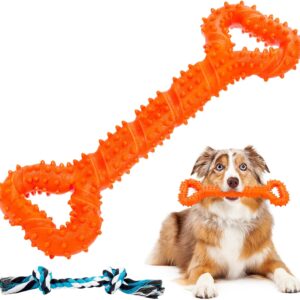 Auoinge Dog Chew toys for Aggressive Chewers, Indestructible Dog Toys for Boredom TPR Dog Teeth Cleaning Toys for Medium Large Dogs 13 Inches with Rope Gift …