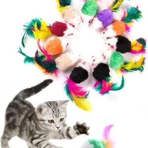 BSITSSS 10Pcs Cat Mouse Toy, Cat Toys Mouse for Indoor Cats Kitten, Cat Mice Toys with Feather Tail Furry Interactive Cats Toys Mouse Toy with Rattle Sounds Cat Toy Mouse for Kitten Toys(Random Color)