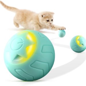 Baytion Interactive Cat Toy Ball, Cat Balls Automatic Moving Rolling Cat Toys for Indoor Cat Kitten, with 2 Modes, LED Lights Changeable, Type-C Rechargeable, Mint Green Green