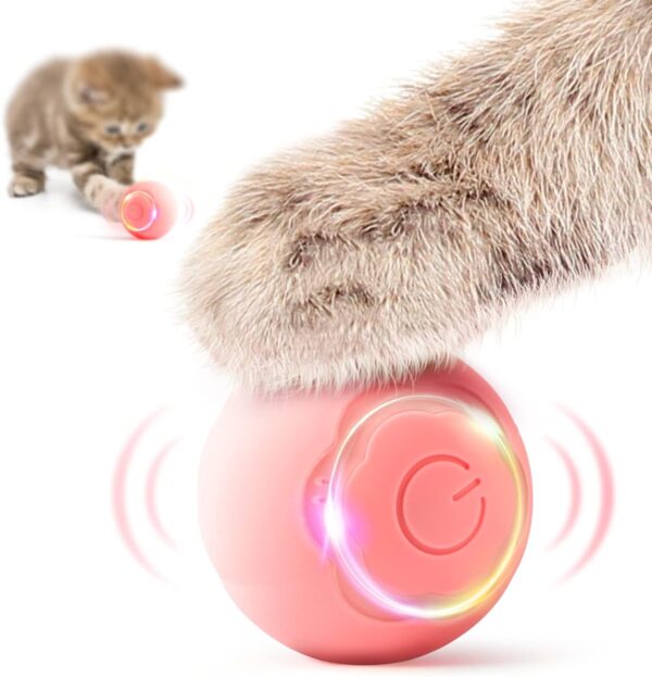 Baytion Interactive Cat Toy Ball Pet Toy Ball with LED Light Auto Rotating Intelligent for Cat Indoor,USB Rechargeable （Pink）