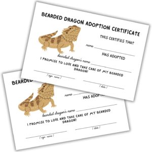 Bearded Dragon Adoption Certificate | 30pk 4x6” Pet Store Exotic Reptile Animal Adoption Lizard Childrens Take Care of Pets Vet Rescue Paper