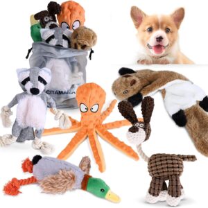 CITAMAMA Squeaky Dog Toys, 5 Pack Plush Puppy Dog Toys Various Animals Shapes Training Toy Chew Toys for Puppy Small Dogs