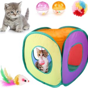 Cat Toys for Indoor Kitten Cats Tunnel Toys Set,5 Pcs Collapsible Cat Tunnel Cat Toys,Cats Kitten Tunnel Mice Toys,Interactive Cat Toys Ball Toy for Kitten Cat