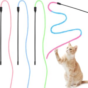 Cobee Interactive Ribbon String Toys for Cats, 4 Pack Colorful Cat Ribbon for Kitten Stick Toys Cat Rainbow Wand Toys, Cats to Play Training Exercise