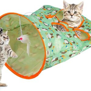 Collapsible Cat Tunnel Toy, Cat Tunnel Crinkle Bags with Plush Balls Puzzle Hunt Chase Training, Interactive Cat Toy for Indoor Cat, Puppy, Hamsters, Kitten, Rabbit (Hedgehog)