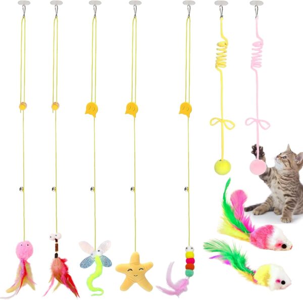 DKDDSSS 9 Pcs Hanging Door Cat Toys, Interactive Cat Toy for Indoor, Kitten Toys Sets, Self-Play Hanging Door Cat Mouse Toys, for Indoor Cat Kitten Hunting Exercising