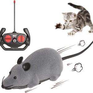 DesignBox Remote Control Mouse Toy, Wireless Control Realistic Rat Scary RC Mice Toy For Cat Kitten Dog Pet Novelty Gift Trick Bugs, Kids Children Halloween Christmas Birthday Present (Light Grey)