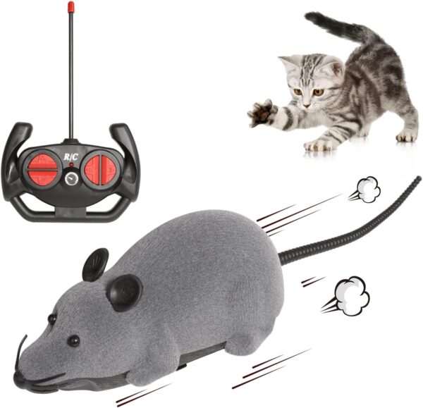 DesignBox Remote Control Mouse Toy, Wireless Control Realistic Rat Scary RC Mice Toy For Cat Kitten Dog Pet Novelty Gift Trick Bugs, Kids Children Halloween Christmas Birthday Present (Light Grey)