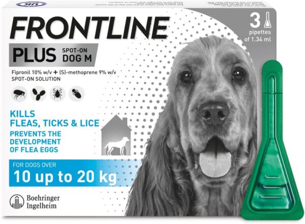 FRONTLINE Plus Flea & Tick Treatment for Medium Dogs (10-20 kg) - 3 Pipettes