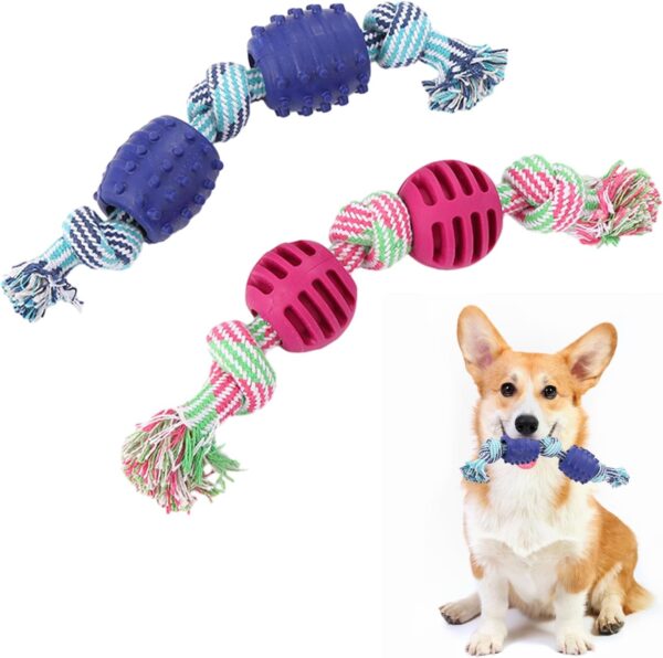 Fadcaer 2 Pcs Dog Chew Toys,Interactive Dog Rope Toy for Boredom Dog Ball on Rope for Teething & Training Durable Puppy Teething Toys Tug-of-War Rope Dog Toy for Small Dogs,Puppies (2 Pcs)