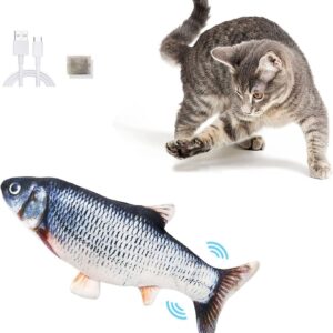 Floppy Fish Cat Toy,Electric Fish Cat Catnip Toy,Plush Simulation Fish Cat Toys for Indoor Cats Pets Flopping/Moving Cat Dog Fish Toy Kitten for Pillow Chew Bite Kick Cat Interactive Toy