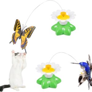 Funmo Pack of 2 Automatic Cat Toy Bird, 360 Degree Kitten Rotating Toy, Dragonfly Interactive Cat Toy Bird, Cat Toy for Kittens Small Animals (Random Colours)