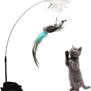 Fyfjur Cat toy, Cat Feather Toys, Interactive cat toy, Cat Teaser With Suction Cup, Cat Wand Toy, Detachable Suction Cup Feather Wand Cat Steel Wire Feather Bird Toys for Indoor Cats Kitten Toys