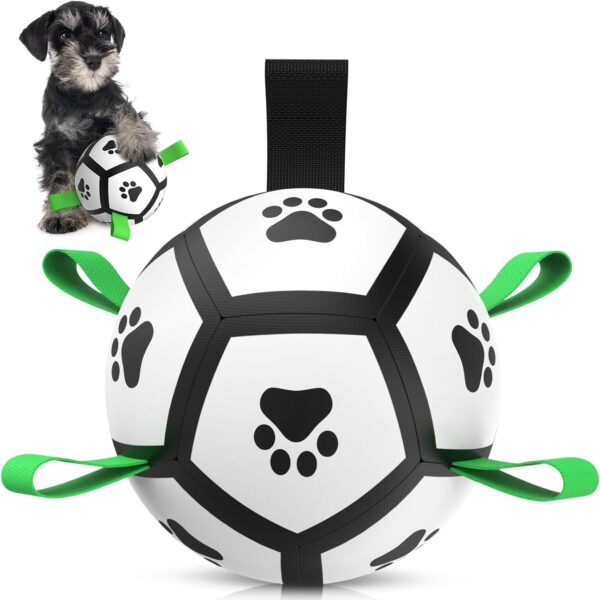 HETOO Dog Toys Soccer Ball with Straps, Interactive Dog Toys for Tug of War, Puppy Birthday Gifts, Dog Tug Toy, Dog Water Toy, Durable Dog Balls World Cup for Small Dogs