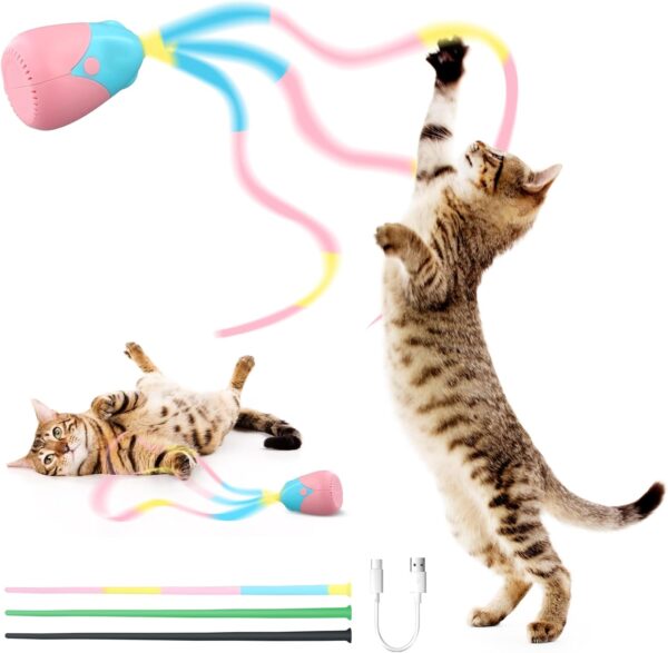 Interactive Cat Toy,Electronic Automatic Moving Cat Toys for Indoor Cats Adult,USB Charging Silicone Tail Teaser Cat Toys with 3-Tail,Stimulate Cats' Hunting Instincts Exercise Cat Wand Toy for Kitten