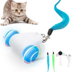 JUNSPOW Cat Toys for Indoor Cats, Electric Automatic Interactive Cat Toys with Luminous LED Wheels - USB Rechargeable Smart Motion Activated Mice Chase Toy for Kittens/Puppies - Blue