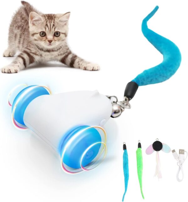 JUNSPOW Cat Toys for Indoor Cats, Electric Automatic Interactive Cat Toys with Luminous LED Wheels - USB Rechargeable Smart Motion Activated Mice Chase Toy for Kittens/Puppies - Blue