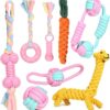 JYPS Puppy Dog Chew Toys, 8pcs Dog Toy Set Teething Training, Chewing Toys for Aggressive Chewers, Interactive Pink Dog Rope and ball Toys Gift Xmas for 8 Weeks Small Puppies, Medium and Large Dogs